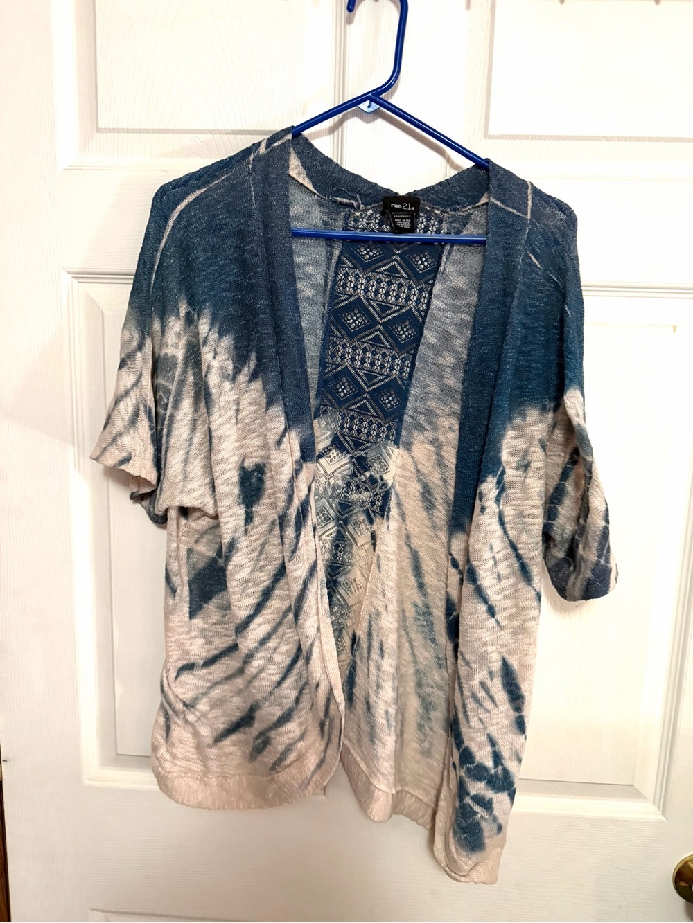Rue21 Blue and Cream Tie-Dye Open Front Cardigan
